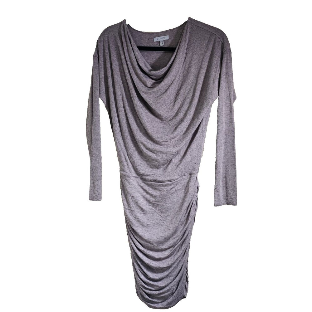 Athleta Solstice Brown Gray Cowl Neck Ruched Bodycon Jersey Knit Dress XXSP